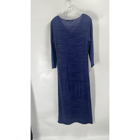 Peruvian Collection Blue Cotton V Neck Midi Dress Quiet Luxury Sz Small - Picture 5 of 5